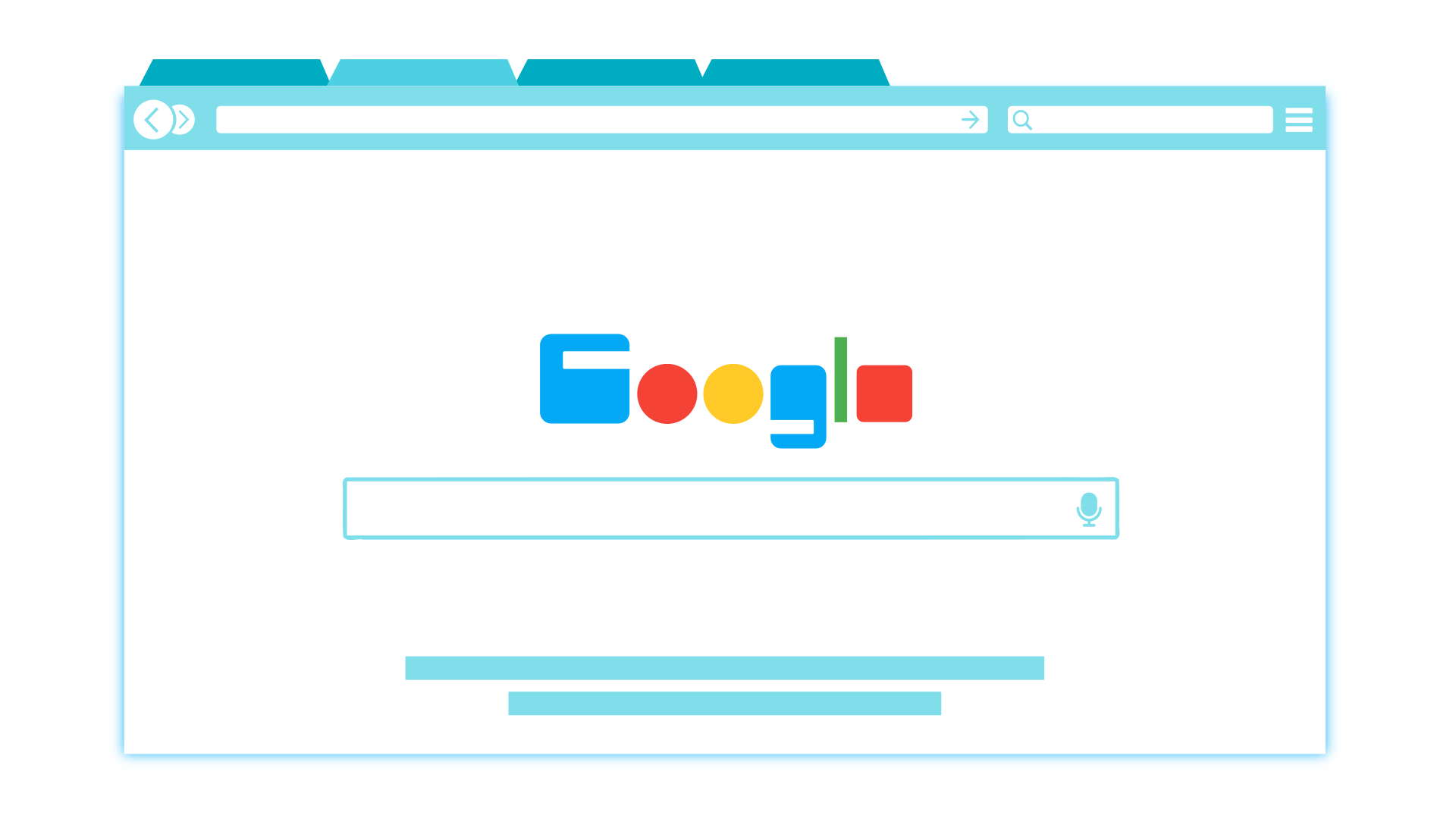 An illustration of an internet browser window with the Google homepage open, displaying the Google logo and a search bar. Tabs are visible at the top.