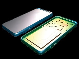 Image of a partially disassembled smartphone, showing the exterior case and interior components, with a focus on the layout and placement of internal parts. This detailed view is crucial for developing CFD applications to optimize thermal management.