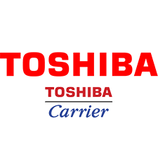 Toshiba and Toshiba Carrier logos. The word "Toshiba" in red, and below it, "Toshiba Carrier" with "Toshiba" in red and "Carrier" in blue.