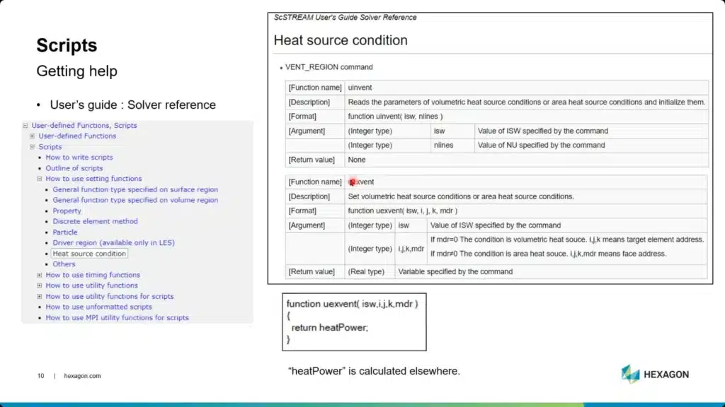 Slide showing formatted script setup for dynamic heat sources.