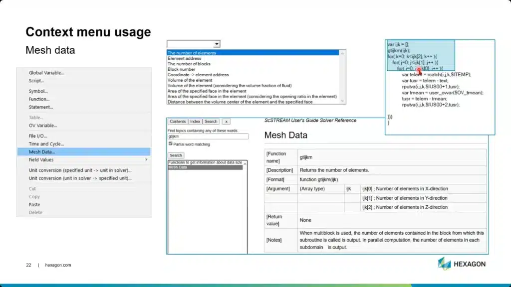 Slide emphasizing the importance of right-click context menus and documentation.
